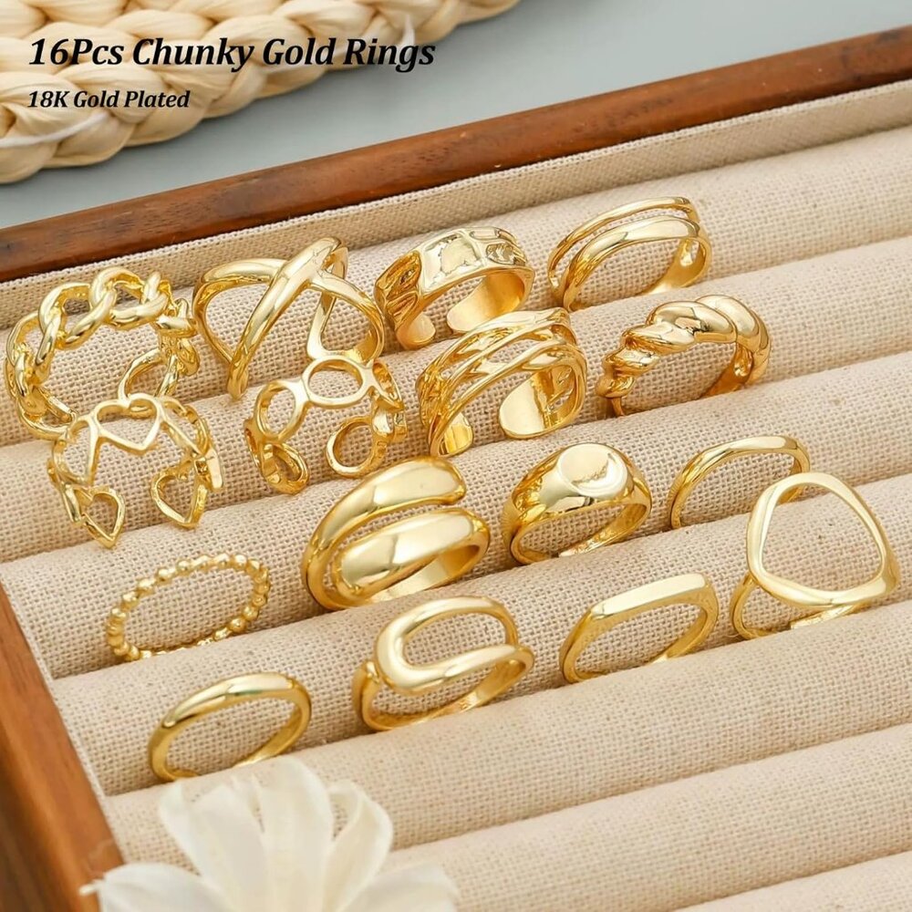 Chunky Gold Plated Stackable Rings Set For Women … - image 5